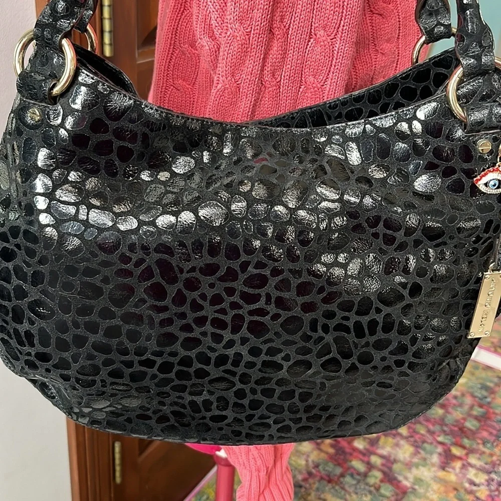 Antonio Melani Hobo/ shoulder bag Suede /patent leather Black stone pattern NWOT